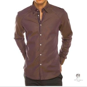 Nat Nast Men’s Brown W Cream Stitching Silk & Cotton Blend LSleeve Shirt M
